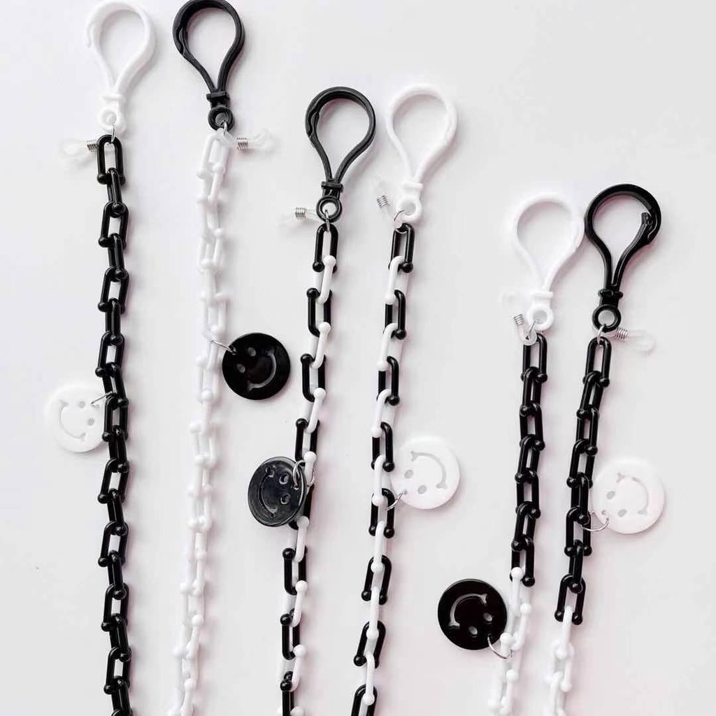 Dây Đeo Mắt Kính Bằng Acrylic Hình Mặt Cười Màu Trắng Đen Phong Cách Sáng Tạo