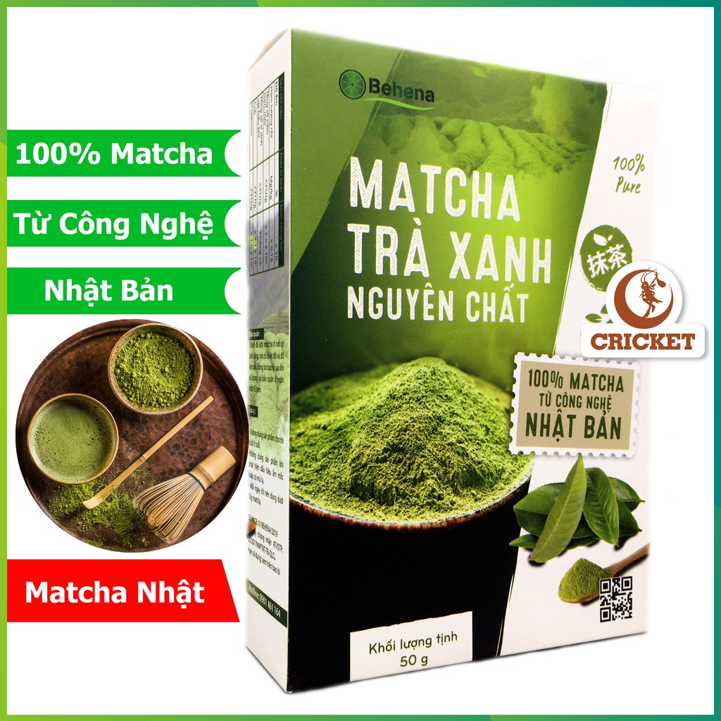 Bột Matcha Trà Xanh Behena - Hộp 50g (20 gói x 2.5gr) Được Sấy Lạnh Nguyên Chất đắp mặt làm đẹp da, trắng da