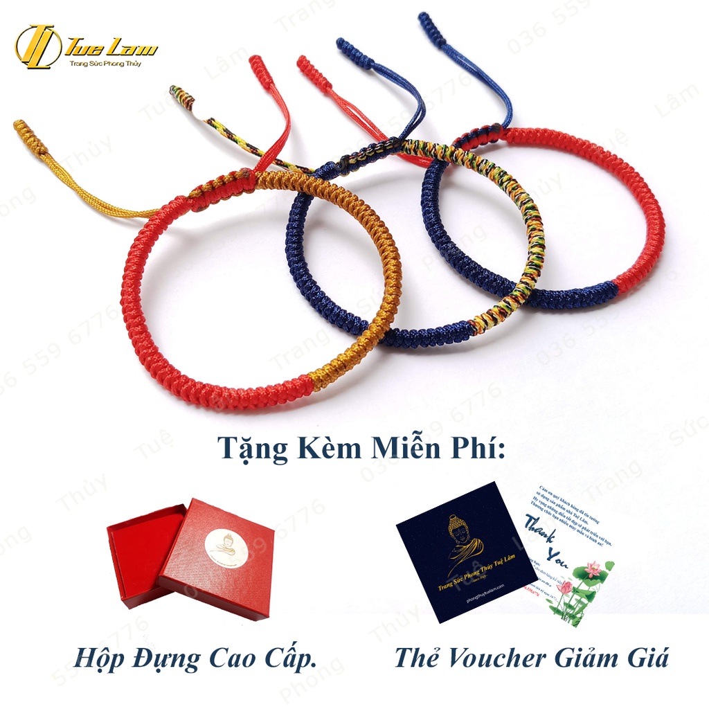 Vòng tay may mắn nữ Set 3 vòng chỉ tibets xanh đỏ vàng bện handmade hợp mệnh - Tuệ Lâm