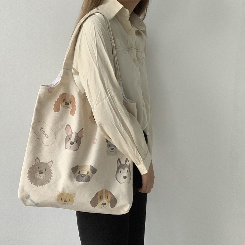 Túi Tote Đeo Vai Vải Canvas Kiểu Retro Harajuku Cá Tính Cho Nữ