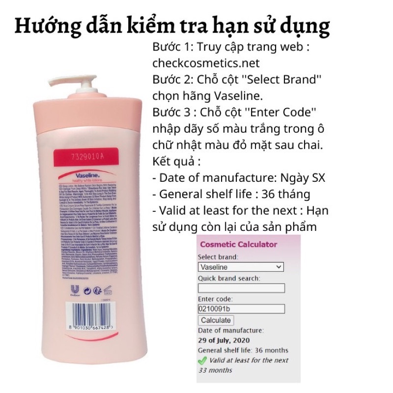 Sữa dưỡng thể trắng da Vaseline healthy white uv lightening body lotion