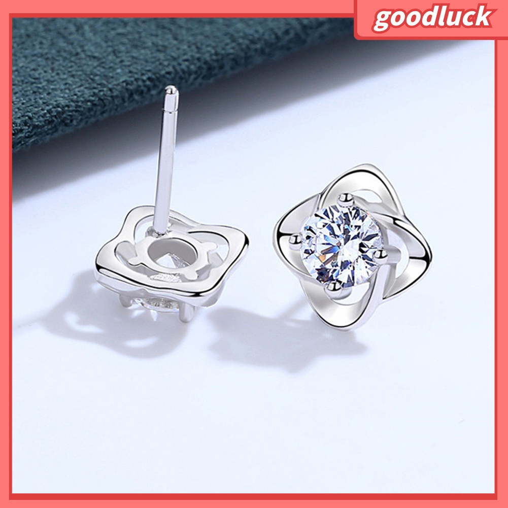 Bông Tai Hình Cỏ 4 Lá Đính Đá Cho Nữ