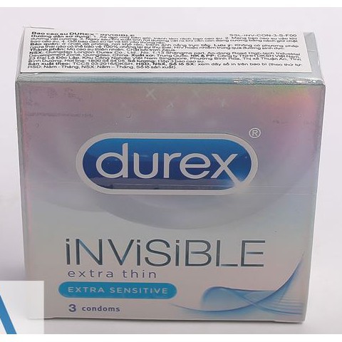 [bao cao su gai][GIÁ SỈ] BAO CAO SU DUREX INVISIBLE, SIÊU MỎNG, HỘP 3 CÁI