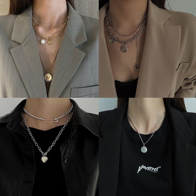 Dây Chuyền Bằng Thép Titan Hai Lớp Phong Cách Hip Hop Mới