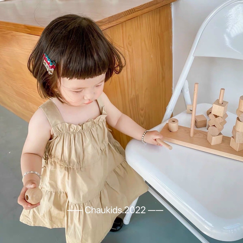 Váy 2 dây chất thô chun trơn cho bé gái, Váy hai dây kiểu dáng Hàn Quốc cho bé gái