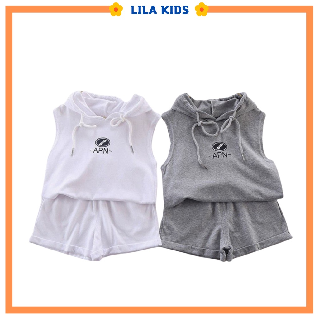 Quần áo trẻ em LILA KIDS, Bộ cộc tay sát nách có mũ thun lạnh mùa hè phong cách Hiphop cho bé yêu