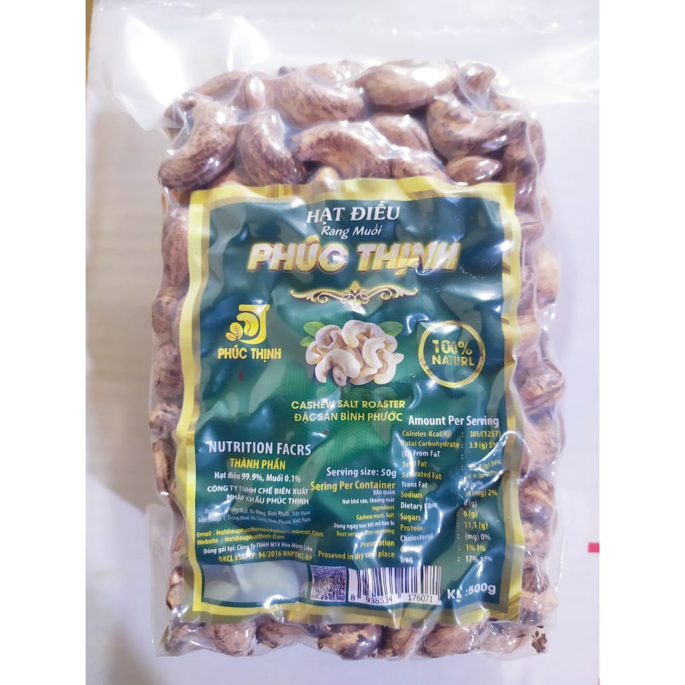 Hạt Điều Rang Muối Vỏ Lụa Phúc Thịnh  A Cồ Bịch Hút Chân Không 500G