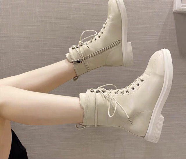 Giày Bốt Martins Nữ Boots Cao Cổ Da Mềm Đế Bằng Khóa Kéo Cạnh (Tặng Kèm Tất) GB01 | BigBuy360 - bigbuy360.vn