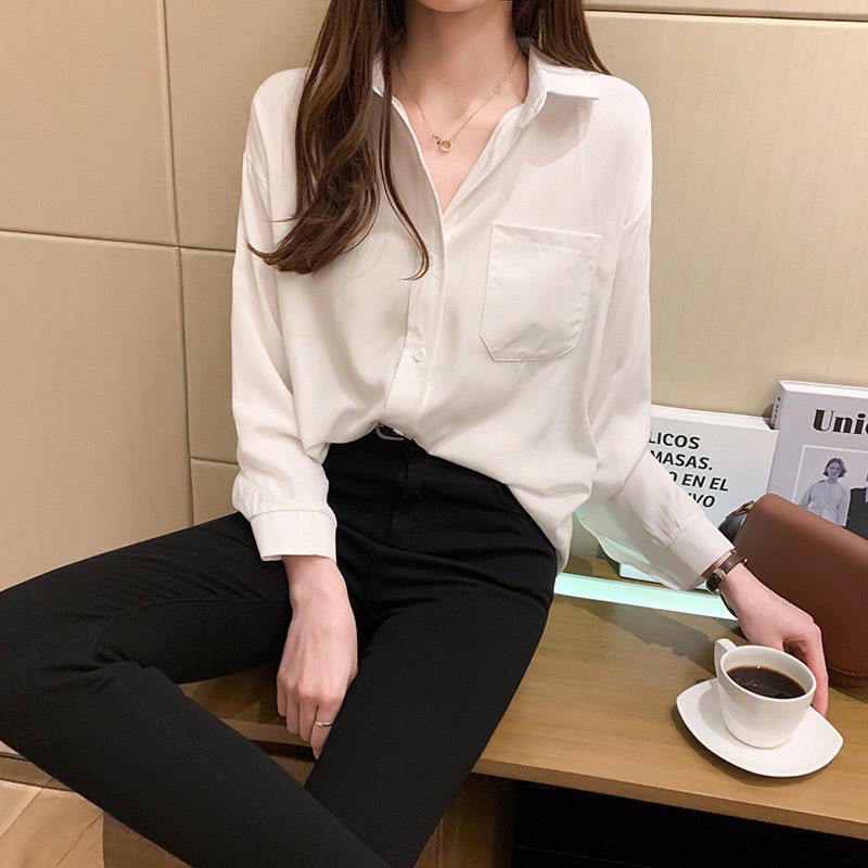 Áo sơ mi trắng đi học đi làm nữ tay dài dáng rộng cổ bẻ siêu HoT!!!