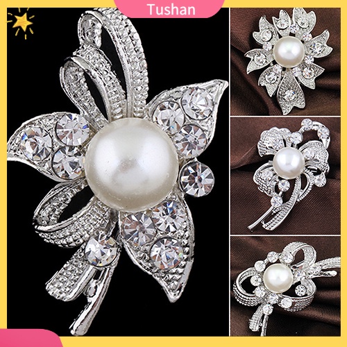 Ghim cài áo hình hoa đính kim cương ngọc trai giả thời trang cho nữ