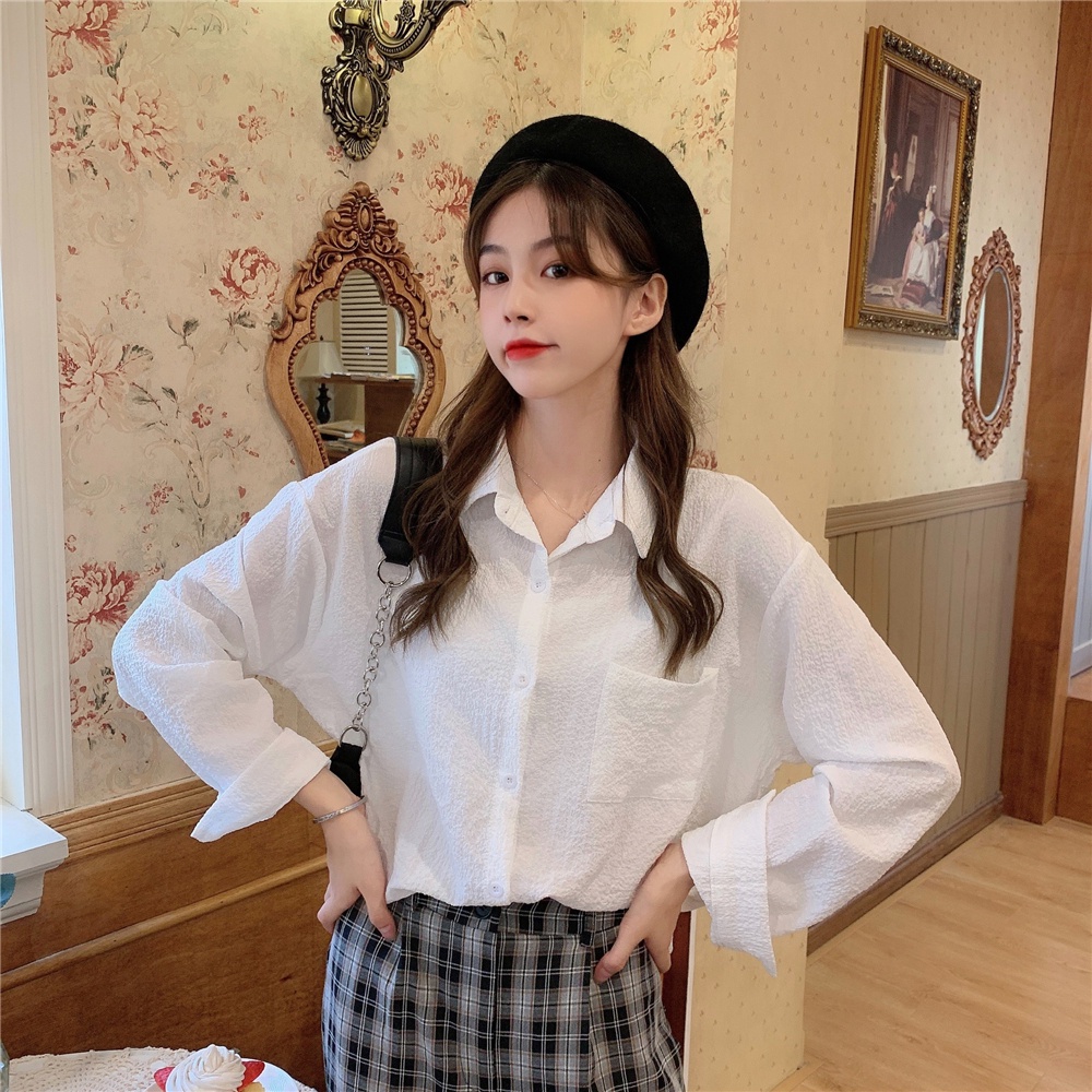 SUXI Áo Sơ Mi Tay Dài Dáng Rộng Màu Sắc Đơn Giản Dễ Phối Đồ