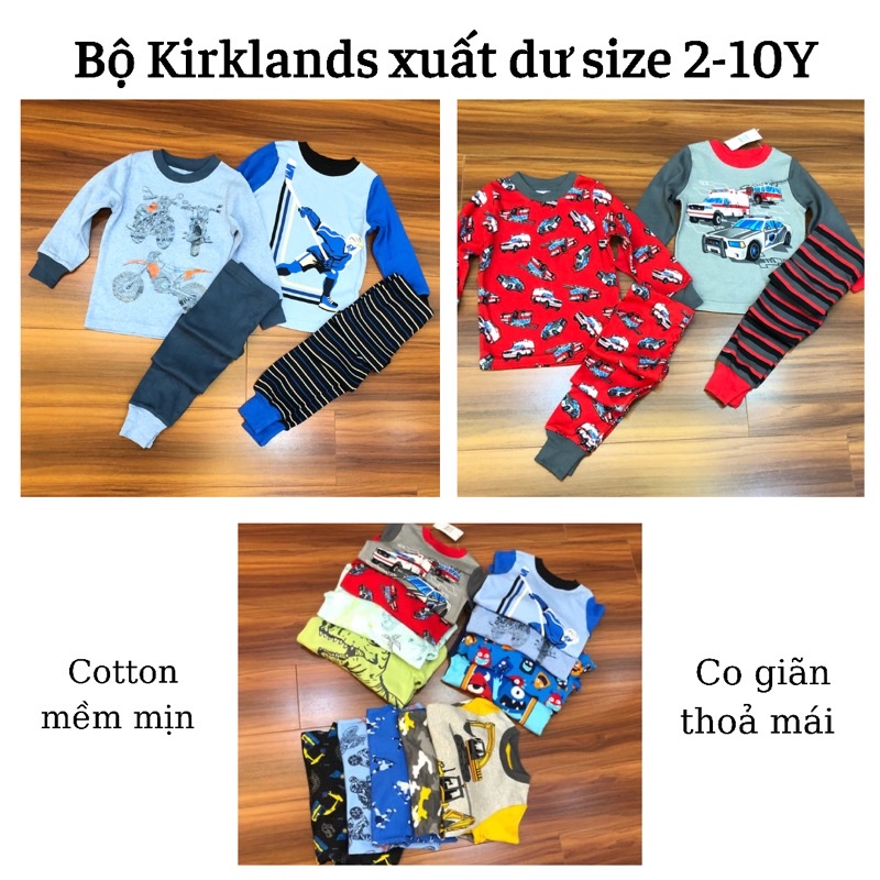 Bộ dài tay Bé Trai Kirklands thun cotton bo gấu Combodia xuất dư xịn - Đồ bộ ngủ mặc nhà thu đông (tiếp)