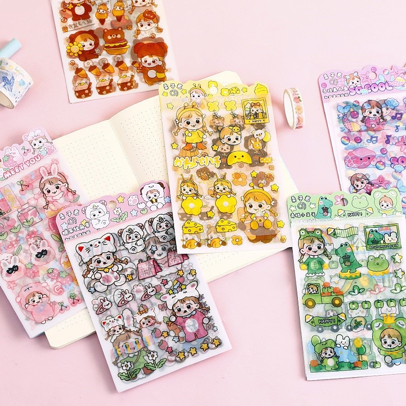 Set 4 tấm Sticker hình dán cute hình cô gái dễ thương nhiều màu sắc