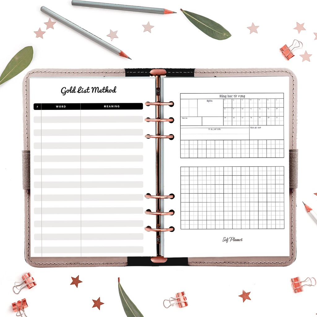 Giấy / Ruột sổ refill sổ còng A5 học ngoại ngữ tiếng anh, tiếng trung Self Planner (không kèm bìa)