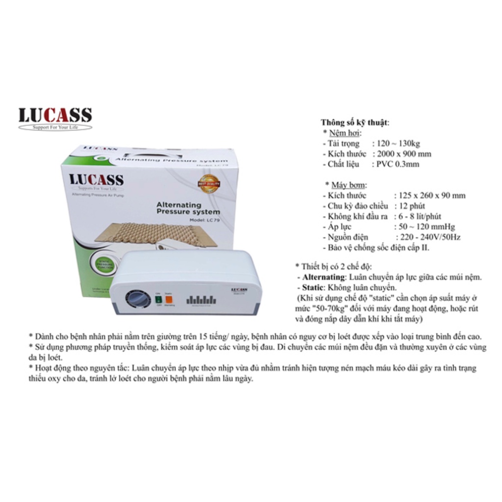 Đệm hơi chống loét cao cấp Lucass LC79 chất liệu vải Polymer dễ dàng giặt sạch và phơi khô