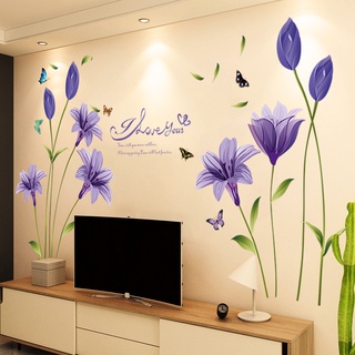 Tranh dán tường 3D Hoa Lily Tím , Decal trang trí đẹp, giá rẻ