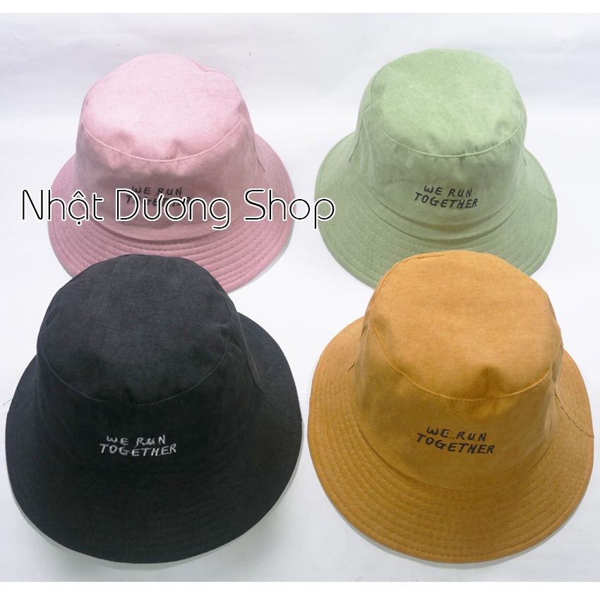 Nón Bucket vành cụp- Nón tai bèo thêu We Run Together chất nhung cao cấp phù hợp cho cả nam và nữ