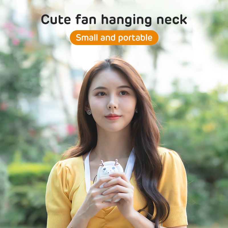 Quạt Cầm Tay Mini Tích Điện Hình Thú Cute Kèm Dây Đeo Cổ - Tặng Dây Sạc