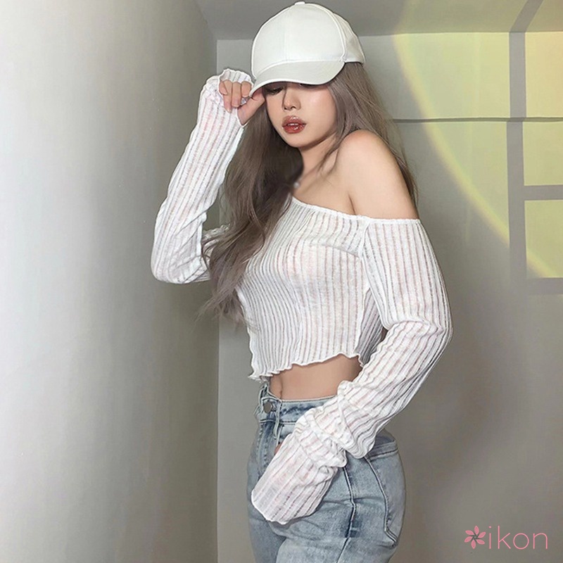 Áo Croptop Tay Dài Thiết Kế Xếp Ly Che Phủ Toàn Diện Thời Trang Trẻ Trung Cho Nữ