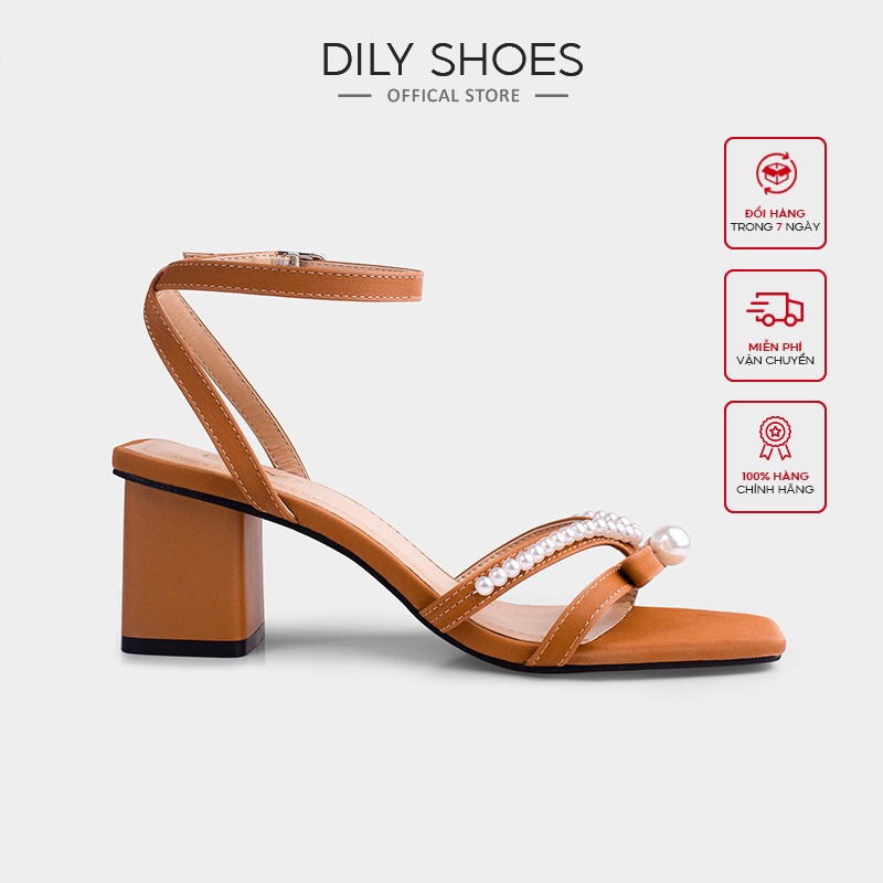 Giày Sandal DILY Đính Hạt Gót Vuông Cao 5cm_AA0248