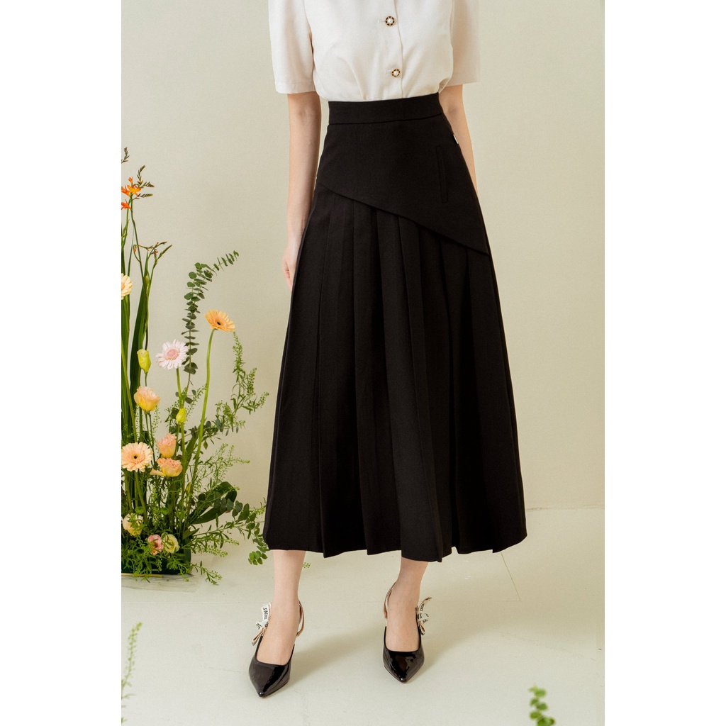 Chân váy dài xếp ly đáp ngoài TIINSTORE CHD079