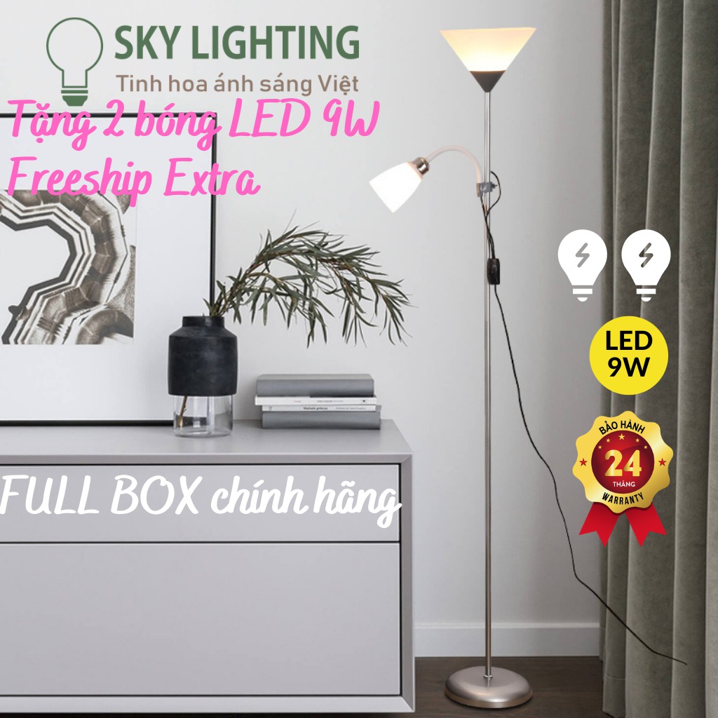 Đèn cây đứng trang trí 2 nhánh 2 trong 1 - tặng kèm 2 bóng LED, đèn sofa đọc sách trang trí sang trọng