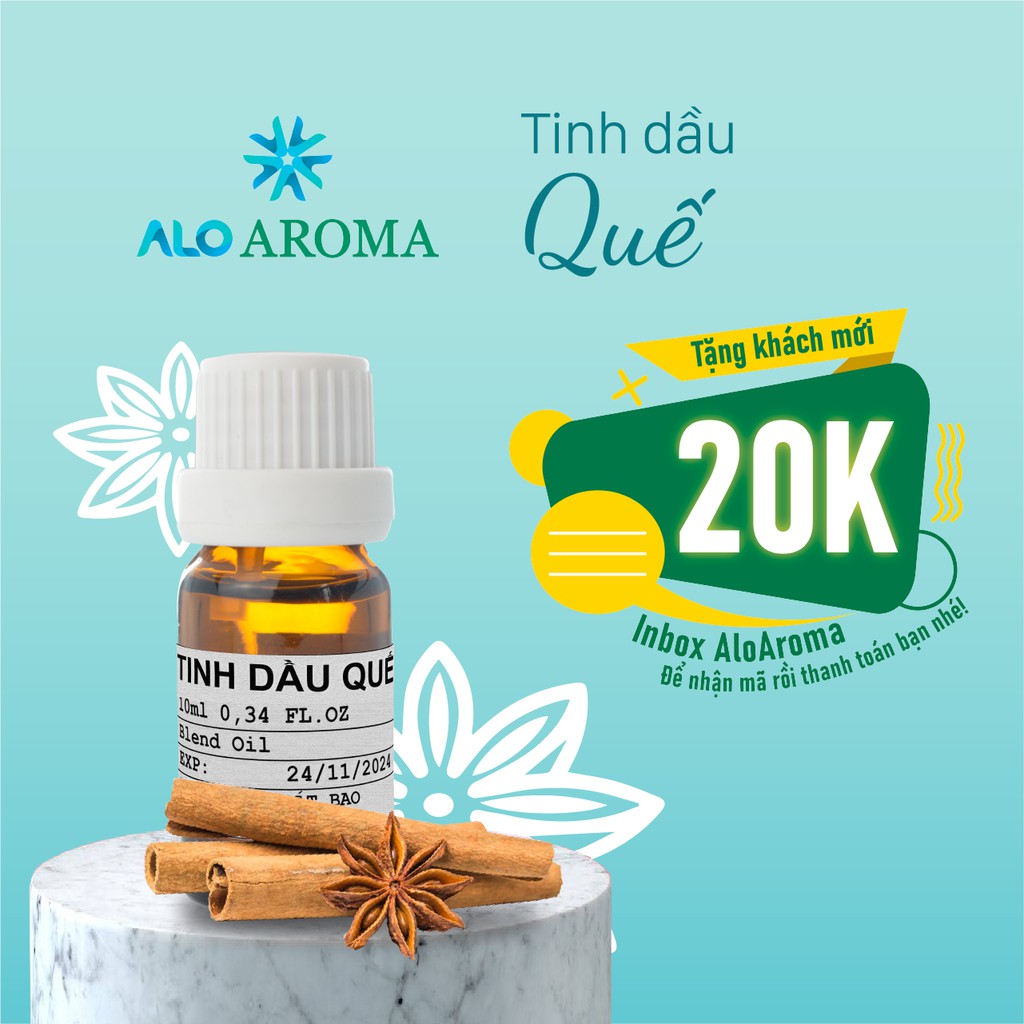 Tinh Dầu Quế Thiên Nhiên khử mùi, tốt cho hệ tiêu hoá, chống vi khuẩn nấm mốc Cinnamon Essential Oil AloAroma