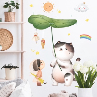 Decal Dán Tường Mẫu mèo che ô xinh xắn