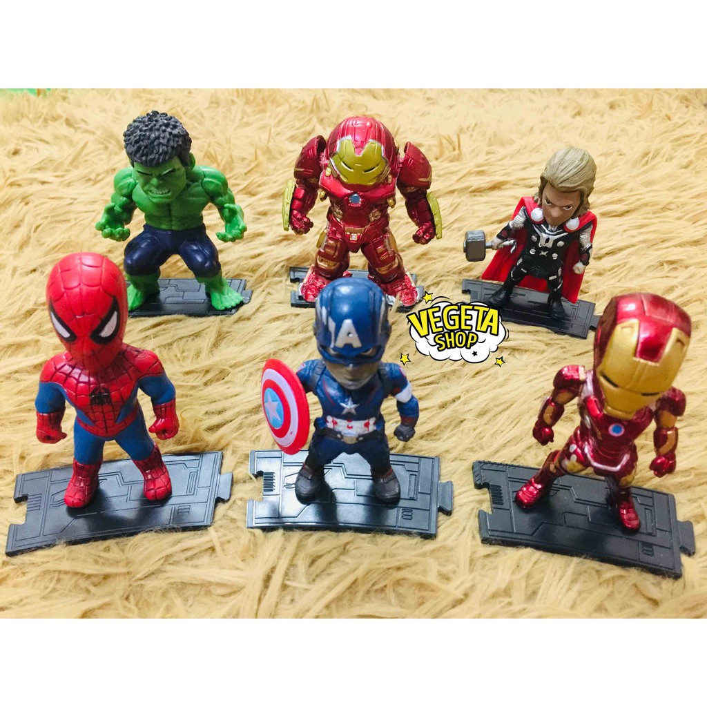 Mô hình Avengers Marvel - Trọn bộ 6 Biệt đội siêu anh hùng - Hulk Iron Man Suit Captain Thor Spider Man - Cao 10cm