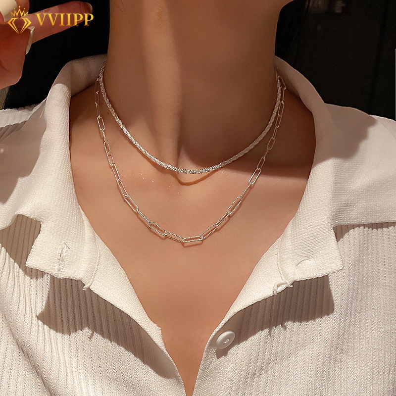 Vòng cổ choker nhiều lớp khóa cài bạc đơn giản có thể tháo rời cho nữ