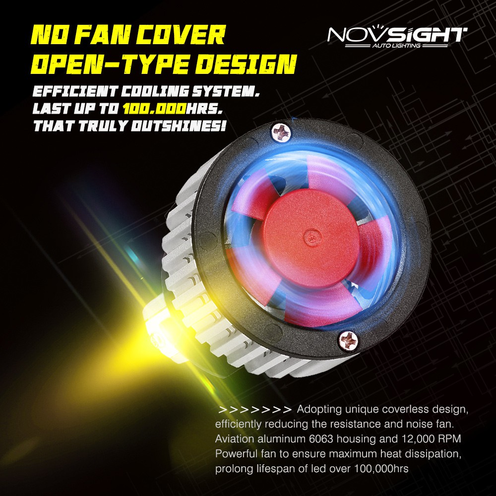 Bộ 2 Đèn Pha LED NovSight H11 H9 H8 10000LM 72W 3000K Ánh Sáng Vàng Cho Xe Hơi