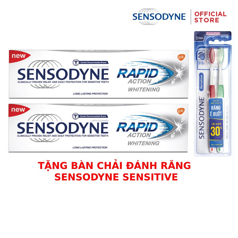 Combo 2 hộp Kem đánh răng Sensodyne Rapid Action Whitening 100g/hộp - TẶNG bàn chải Sensodyne Sensitve trị giá 35K