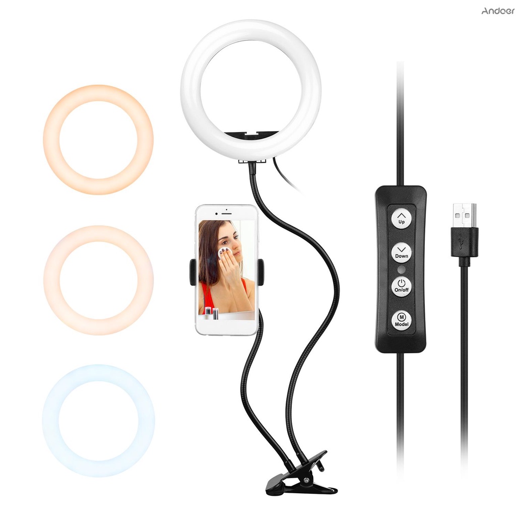 ✧ Vòng đèn LED hai trong một Andoer 8 Inch với ống kim loại và giá đỡ điện thoại điều khiển hỗ trợ chụp ảnh/phát trực tiếp/phát trực tiếp cho điện thoại iPhone Android
