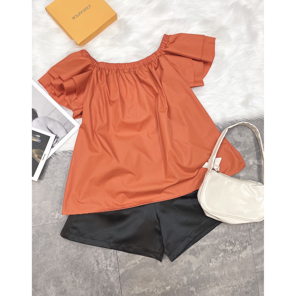 SET BỘ TRỄ VAI MÀU CAM+ QUẦN SOOC ĐEN CHO NỮ | BigBuy360 - bigbuy360.vn