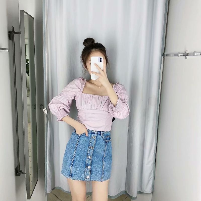 Áo H&M hàng order chuẩn hãng hàng có sẵn tay bồng màu tím | BigBuy360 - bigbuy360.vn