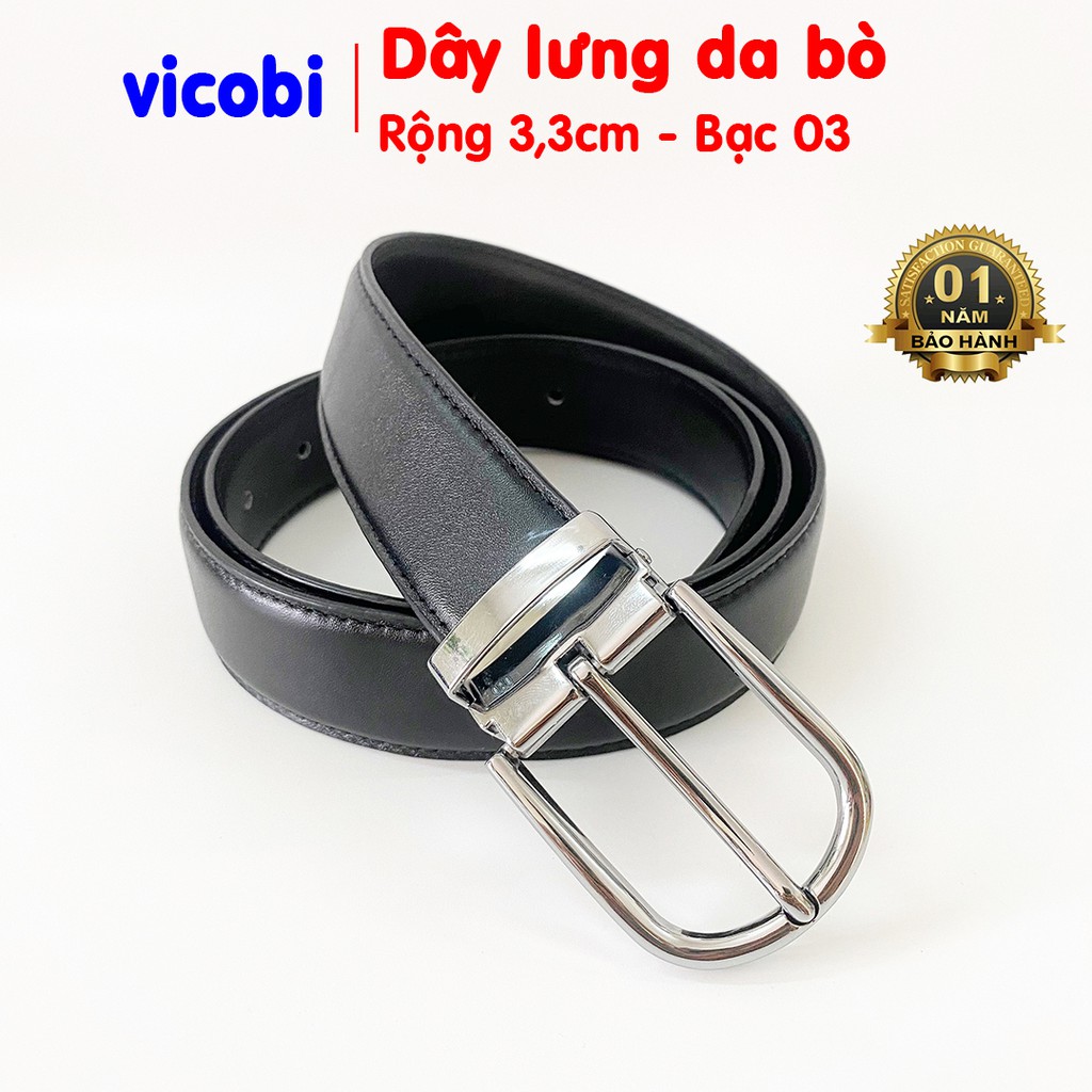 Thắt lưng dây nịt nam Da Bò Vicobi, dây lưng VÂN CHỈ ĐEN mặc quần vải đi chơi, đi sự kiện, đi làm sản xuất tại Việt Nam