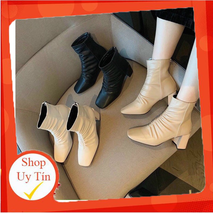 Bốt Da Lì Cổ Nhăn Dáng Cao Cổ Hàng Đẹp Có Lót Nỉ Kèm Hộp | BigBuy360 - bigbuy360.vn