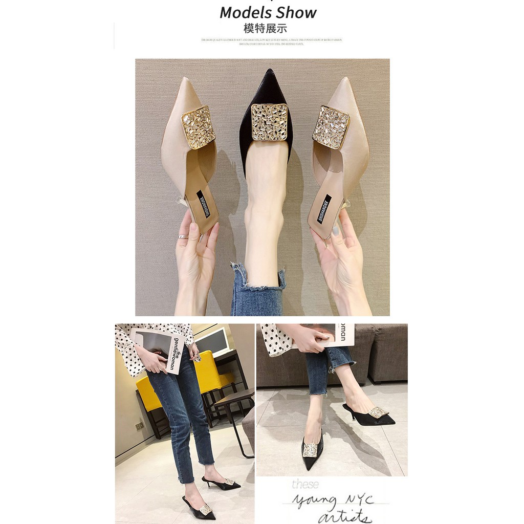 Flat Shoses Sandals, Women's Summer Wear 2021 New Pointed High Heels Fine With Water Drill Semi-Drag Wild Fashion Women'