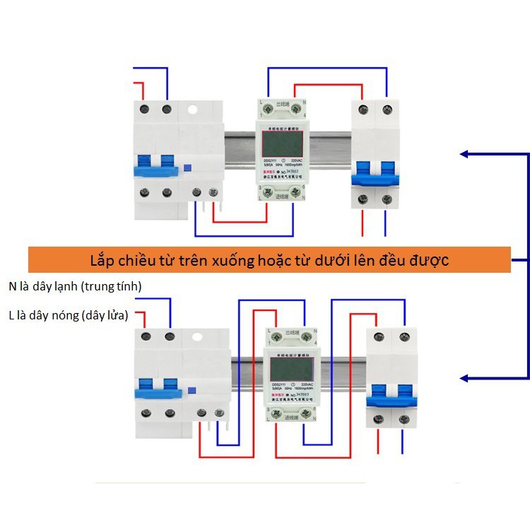 Công tơ điện tử đa năng 60A, đo công suất, điện áp, cường độ dòng điện Công tơ điện tử đa năng 60A, đo công suất, điện á