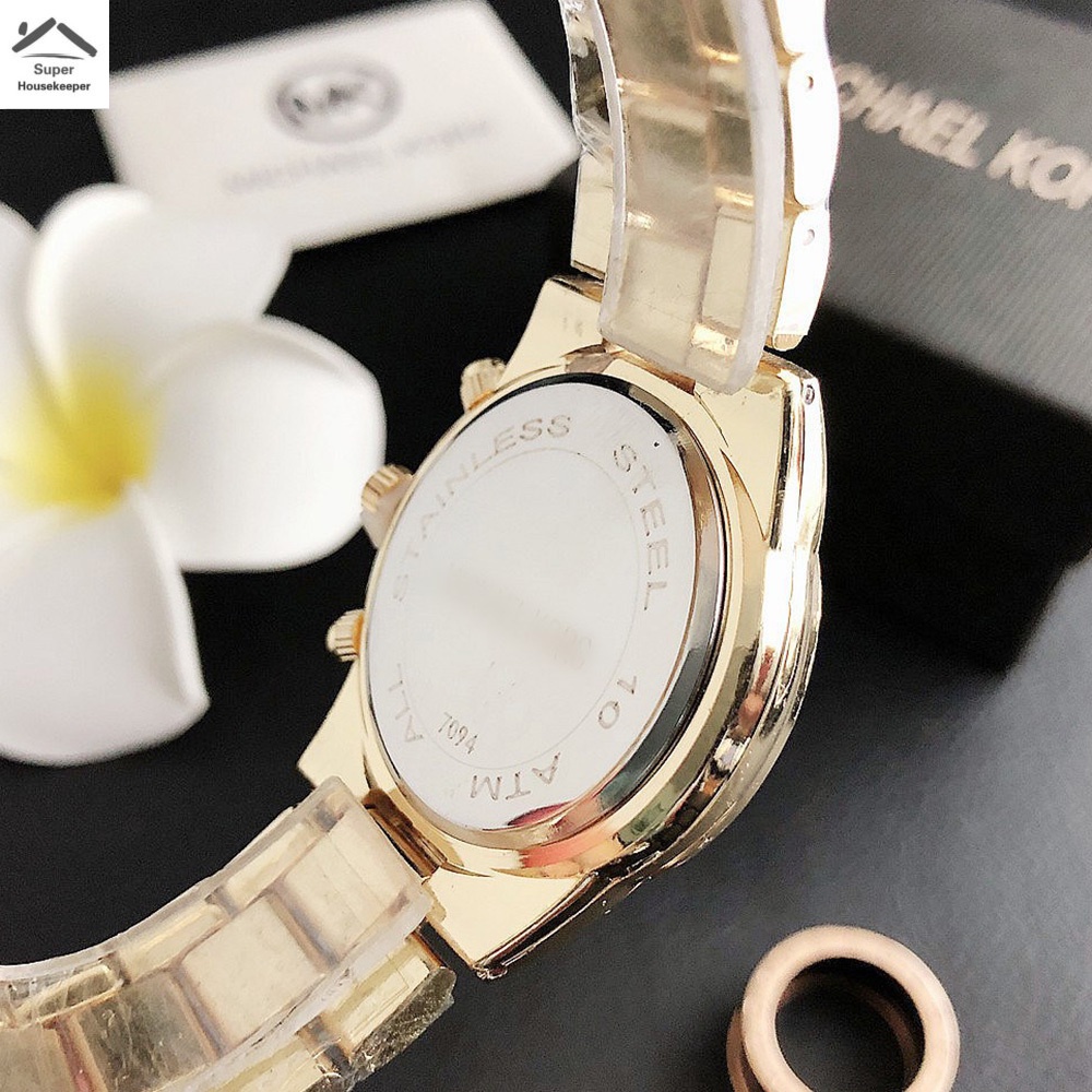 Mk Đồng Hồ Đeo Tay Dây Inox Đính Đá Thiết Kế Đơn Giản Thời Trang Cho Nam Và Nữ