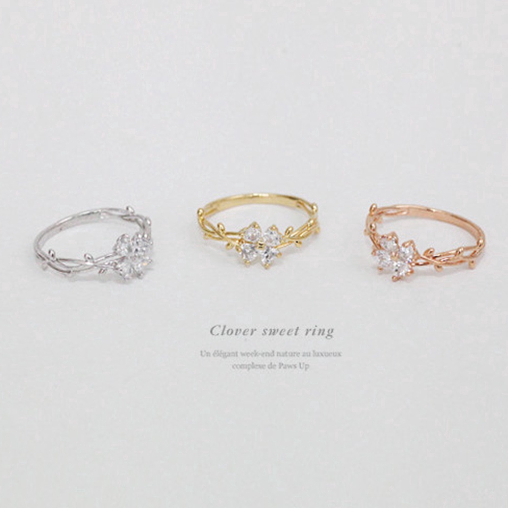 Nhẫn hợp kim CLOVER hình cỏ ba lá đính đá xinh xắn cho nữ