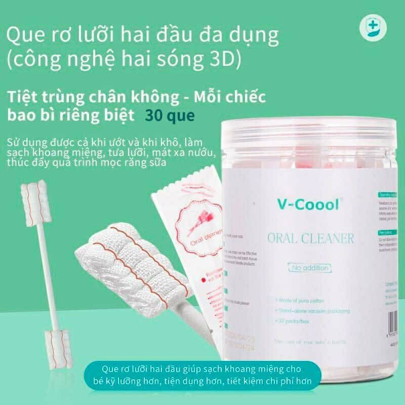 (Hộp 30 que) Gạc rơ lưỡi V-cool làm sạch răng miệng cho bé