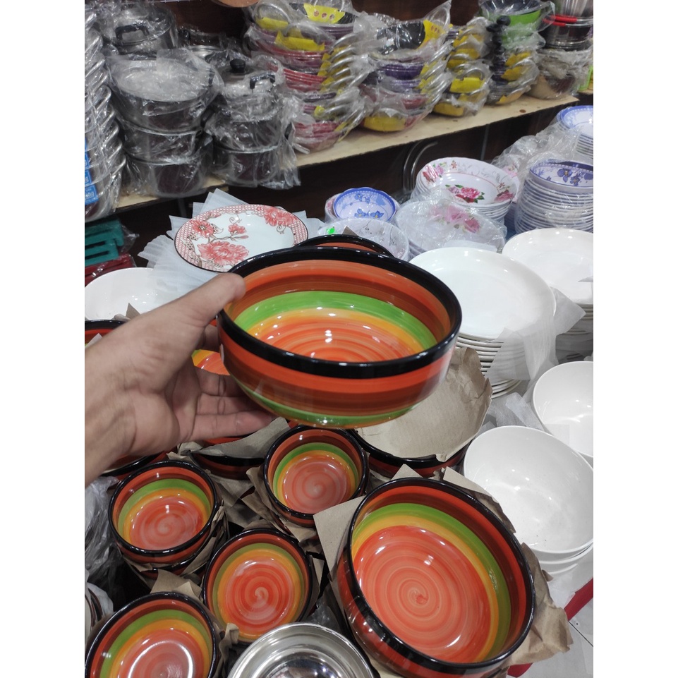 TÔ , CHÉN  Sứ Sâu Lòng Hoạ Tiết Cầu Vồng 18cm - Tô Canh, Tô Phở, Đựng Thức Ăn - Tráng Men Cao Cấp
