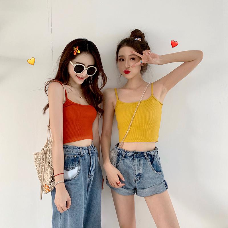 Áo Hai Dây Dáng Ngắn Mỏng Màu Trơn Họa Tiết Kẻ Sọc Nhỏ Thời Trang Mùa Hè Cho Nữ