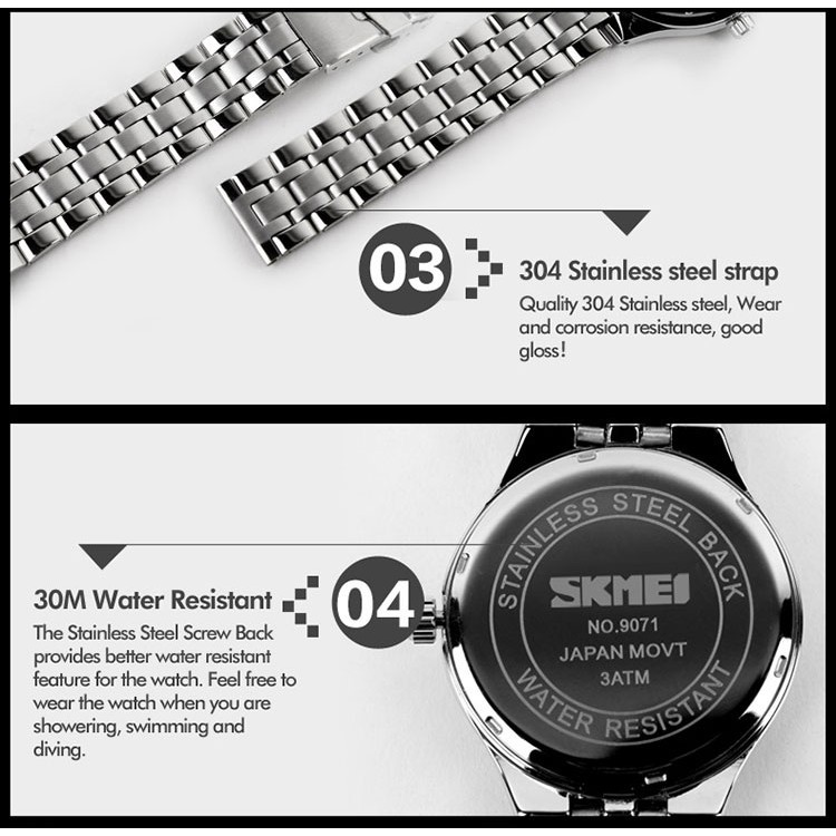 ĐỒNG HỒ NAM SKMEI 9071 DÂY THÉP KHÔNG GỈ Bán lẻ giá sỉ