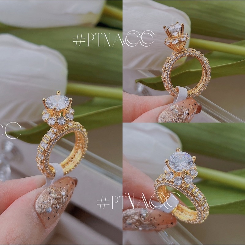 Nhẫn nữ xi bạch kim, mạ vàng đai full đá, nhẫn hột cao đính soàn sang trọng .PTNACC.