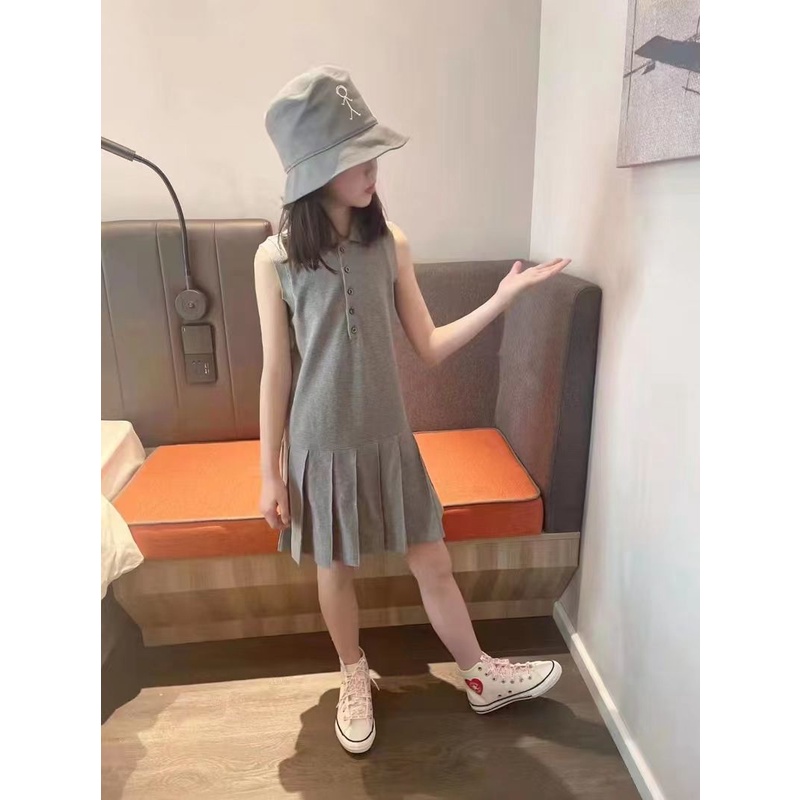 Đầm Cotton Xếp Ly Sát Nách Cổ POLO Phong Cách Mùa Hè Mới 2022 Cho Bé Gái