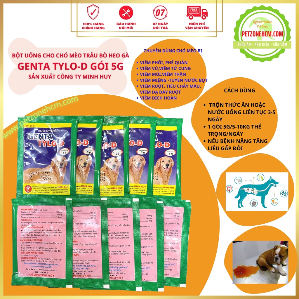 Combo cốm Genta Tylo D ⚜ FREESHIP ⚜ một gói 5g dành cho chó mèo