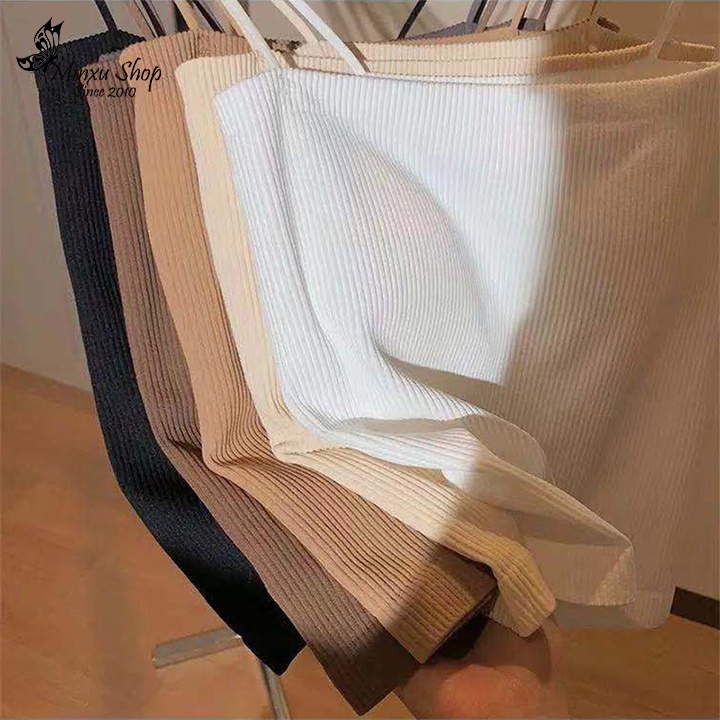 Áo bra 2 dây không gọng chất vải gân tăm có đệm ngực co giản tốt, vải đanh mềm mịn Minxu Shop mã BR1808