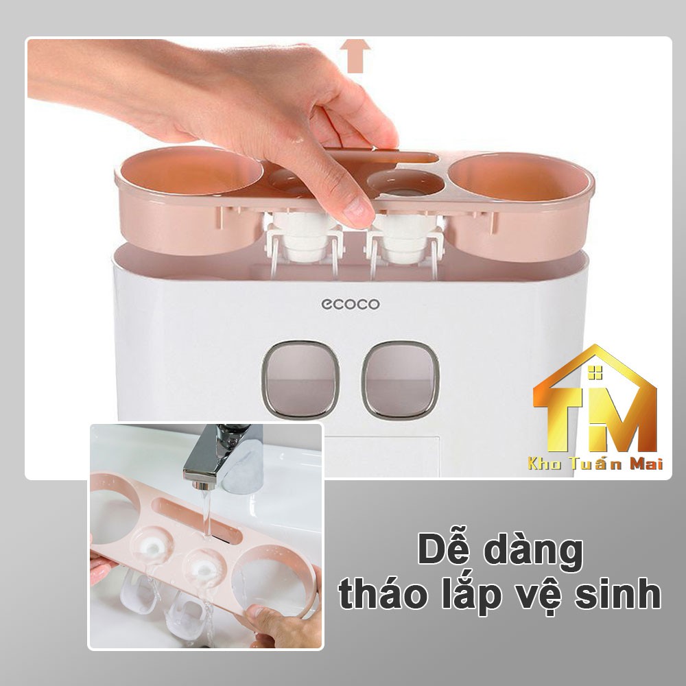 BỘ NHẢ KEM ĐÁNH RĂNG 💎SALE💎 TỰ ĐỘNG ECOCO DỤNG CỤ NHÀ TẮM KỆ TREO BÀN CHẢI ĐÁNH RĂNG CAO CẤP 4 CỐC NAM CHÂM